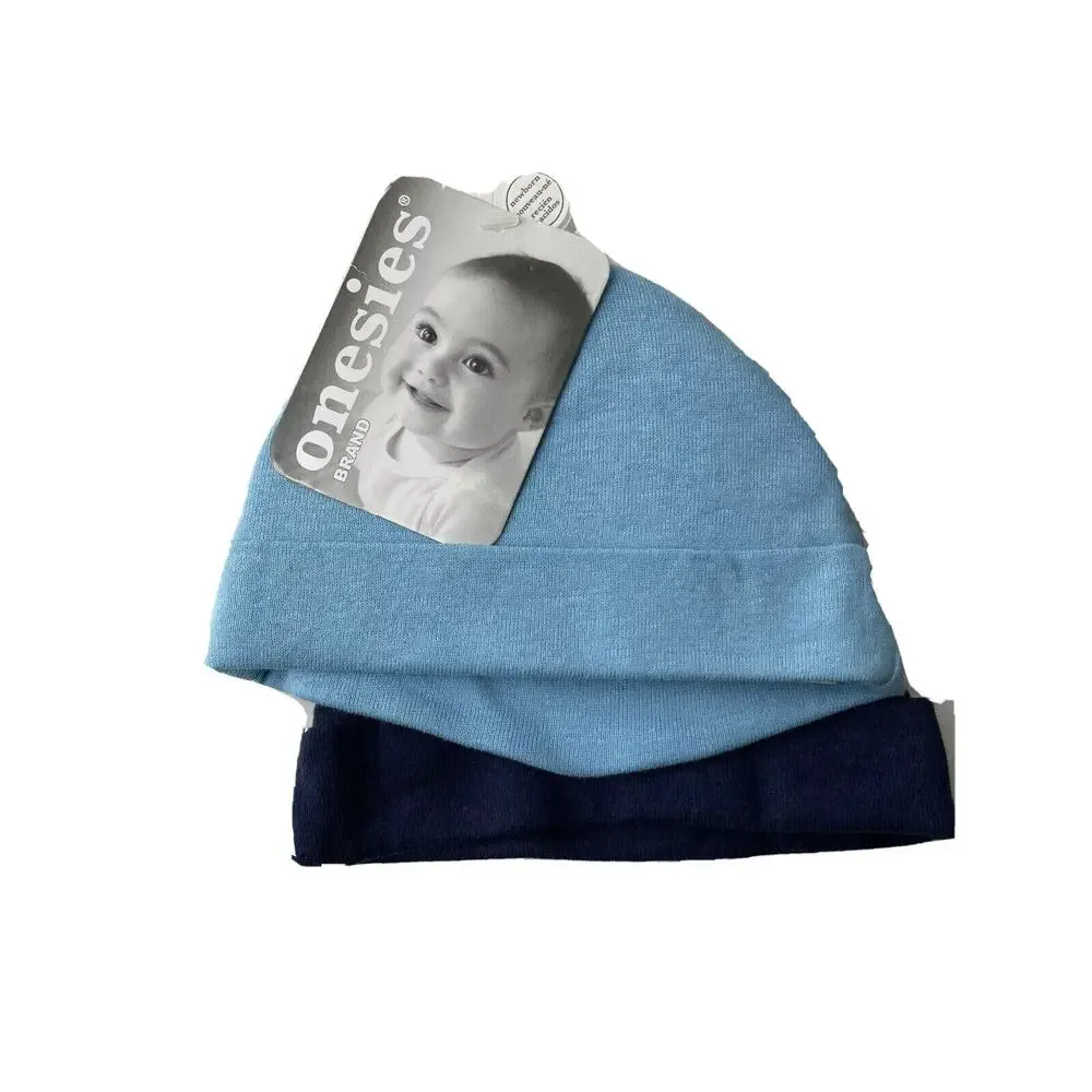 Newborn 0-6M Baby Beanie Light Blue Navy Blue Hat Clothes Brand New With Tags